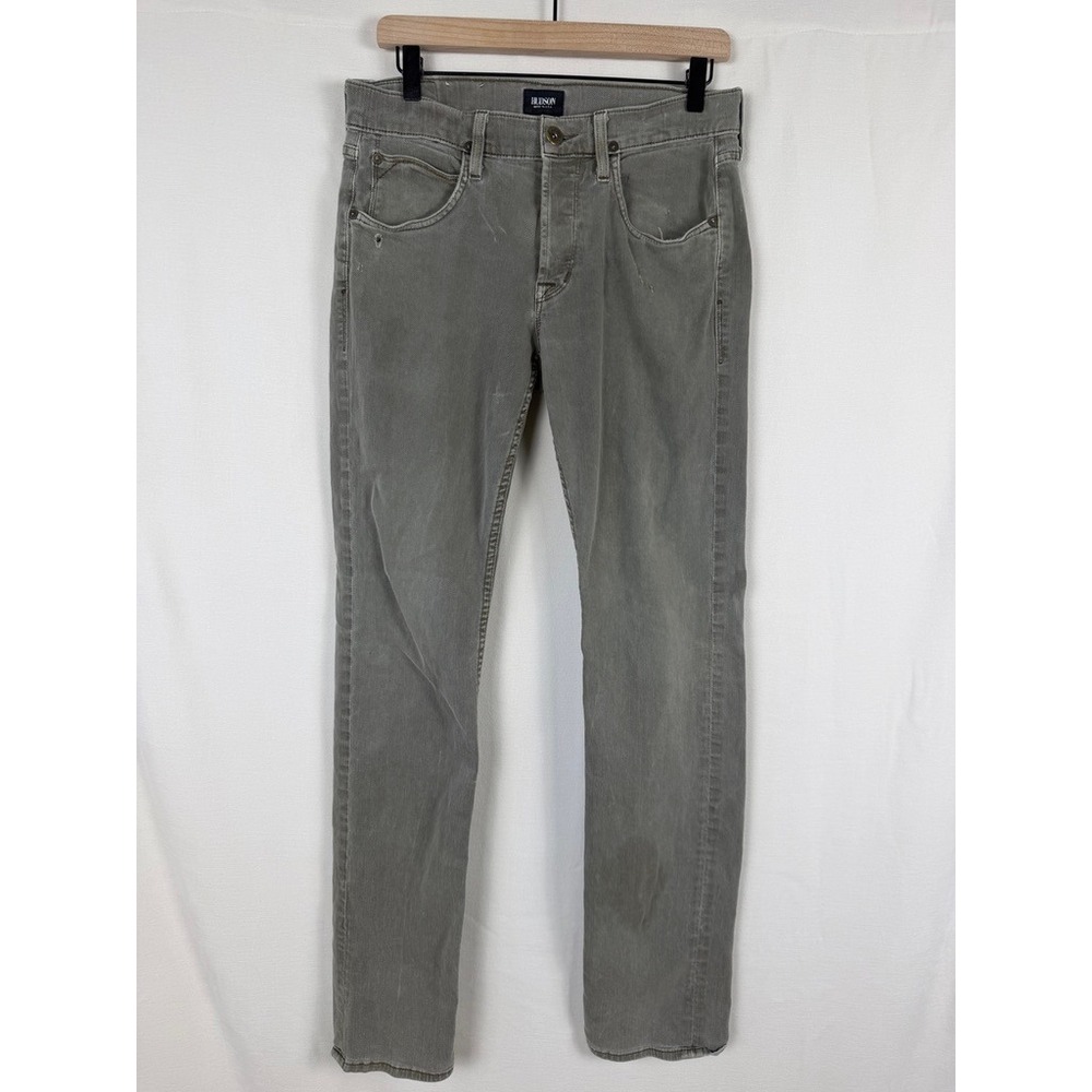 Hudson Byron Straight Leg Jeans Men 31 Gray Distressed Button Fly Denim Grunge